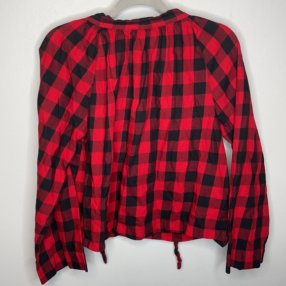 Madewell | Tie Neck Buffalo Check Popover Top - Picture 5 of 6